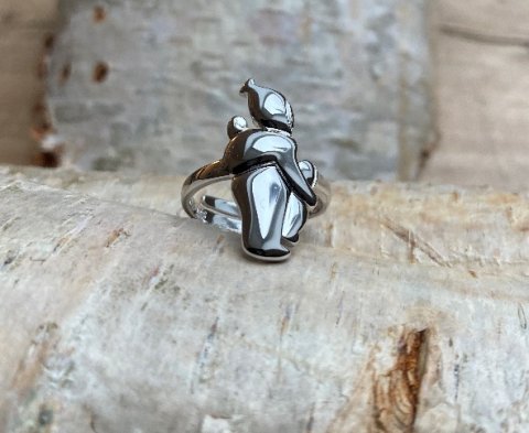One size fingerring i sterling sølv 925 med mor og børn