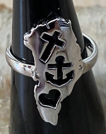 One size fingerring i sterling sølv 925. Grønland med Tro - Håb og Kærlighed